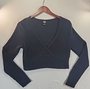 Wild Fable Black Ribbed Wrap Crop Top